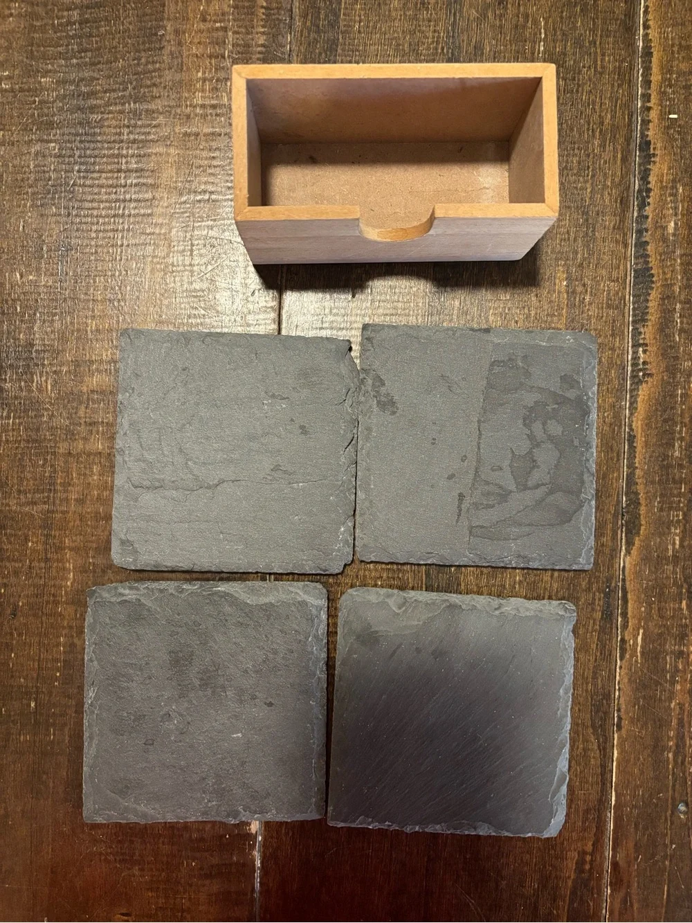 Natural Black Slate Coasters with Wooden Holder